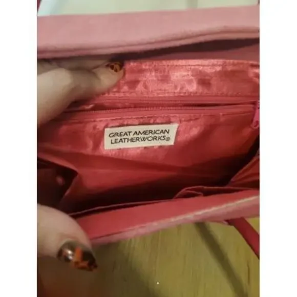 Y2K 90s Vintage GREAT AMERICAN LeatherWorks Handbag Pink Suede Size-12x16x7 in - Picture 3 of 3